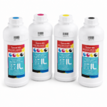 Quatre bouteilles d’encre Locor Pro 1 L en cyan, magenta, jaune et noir