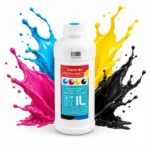 Bouteille d’encre Locor Pro 1 L avec éclaboussures CMYK